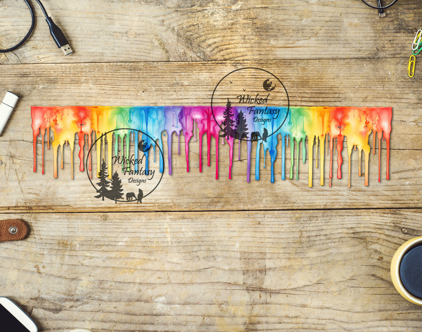 UVDTF Decal Watercolor Rainbow Drips tumbler element 12'' long