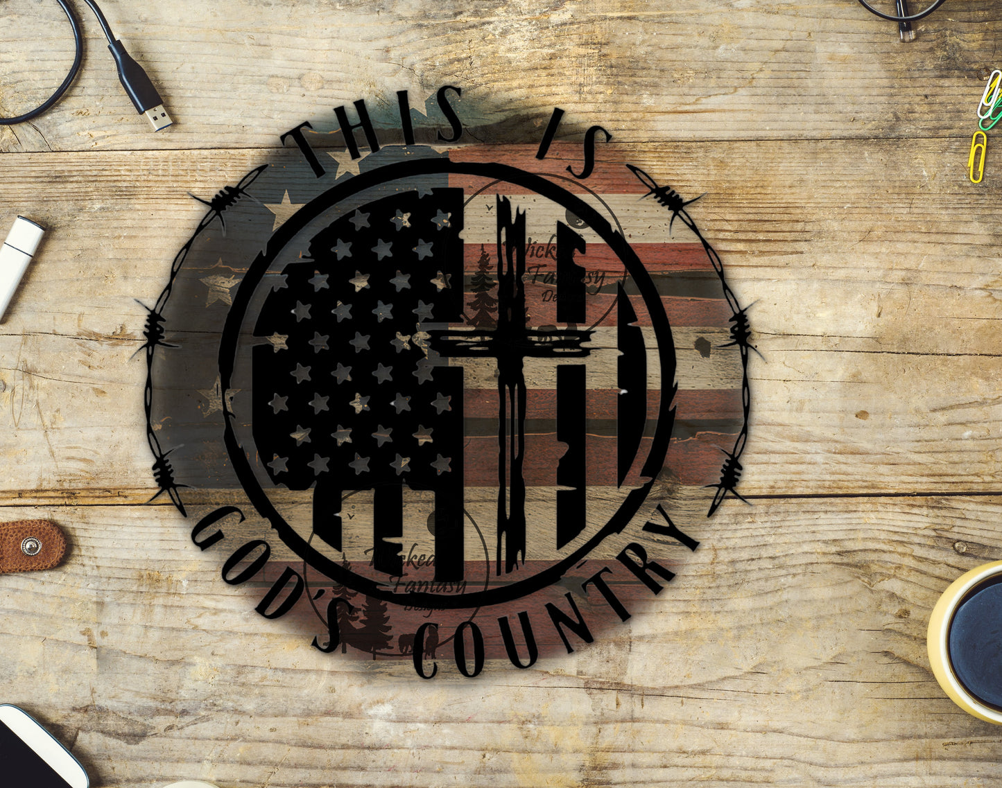 UVDTF Decal This Is Gods Country Patriotic Flag and Cross