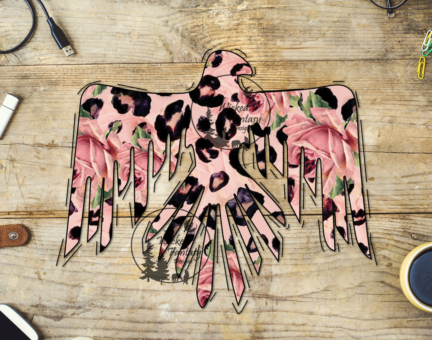 UVDTF Decal Pink Leopard and Flowers Thunderbird