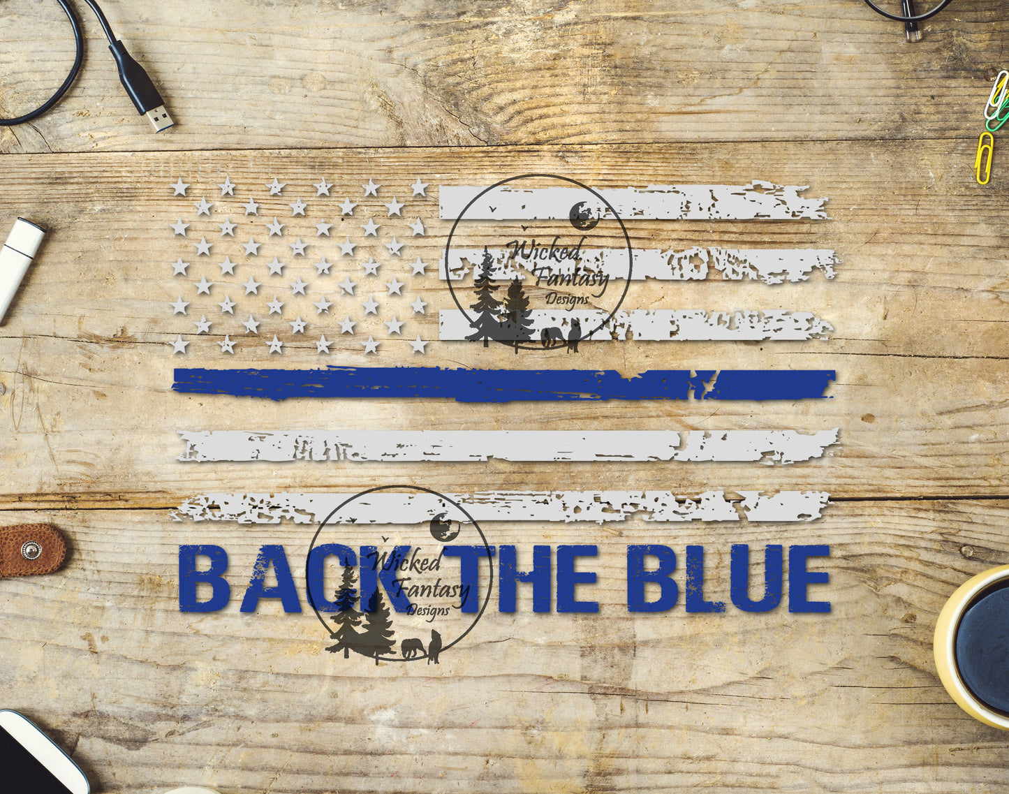 UVDTF Back the Blue Support our Police American Flag 1pc