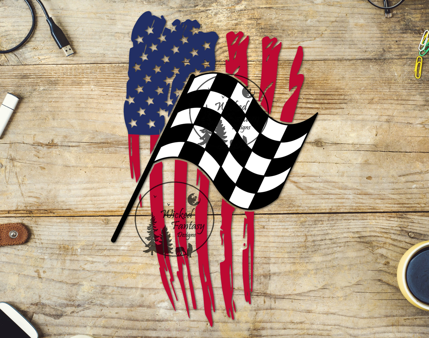 UVDTF Decal USA American Flag Vertical and Racing Flag