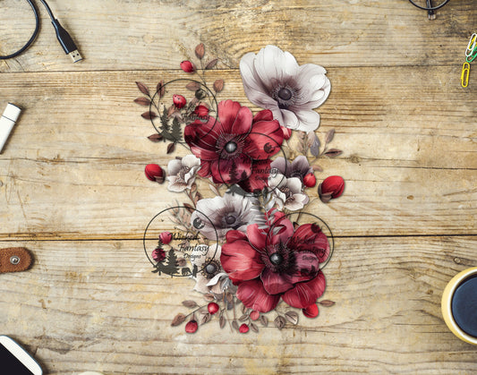 UVDTF Red and Taupe Flower Bouquet Arrangement