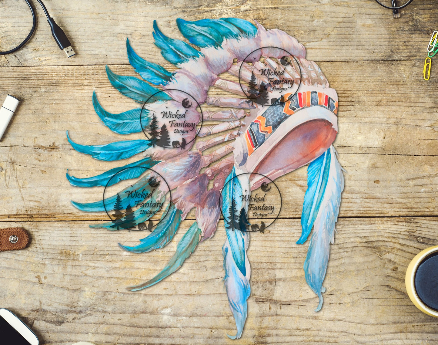 UVDTF Native Headdress Teal and White