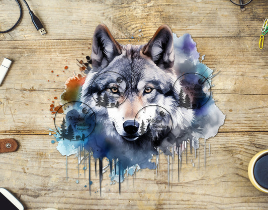 UVDTF Watercolor Wolf Head