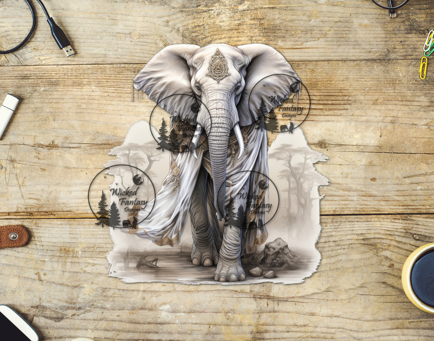 UVDTF Fantasy Elephant Grey and Cream
