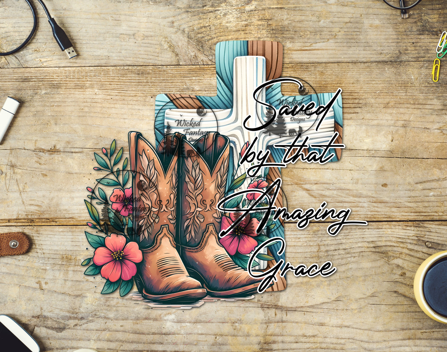 UVDTF Saved by that Amazing Grace Cross Religious Cowgirl Boots