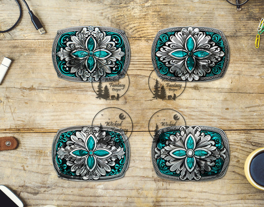 UVDTF Decal Western Silver and Turquoise Belt Buckles