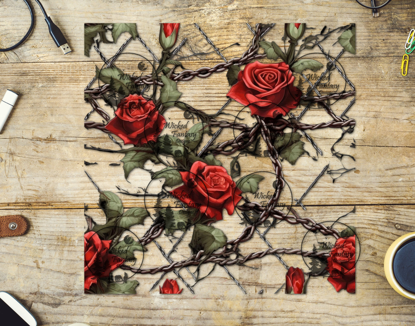 UVDTF Decal Sheet Chains and Red Roses Elements