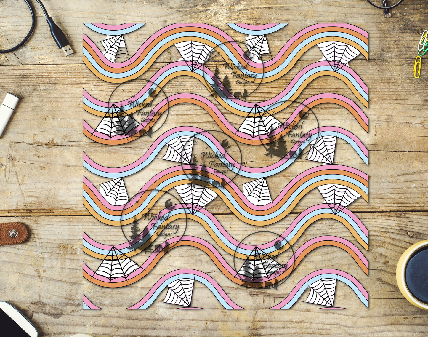 UVDTF Decal Sheet Retro Pastel Waves 'n Spider Web Elements