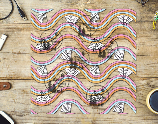 UVDTF Decal Sheet Retro Pastel Waves 'n Spider Web Elements