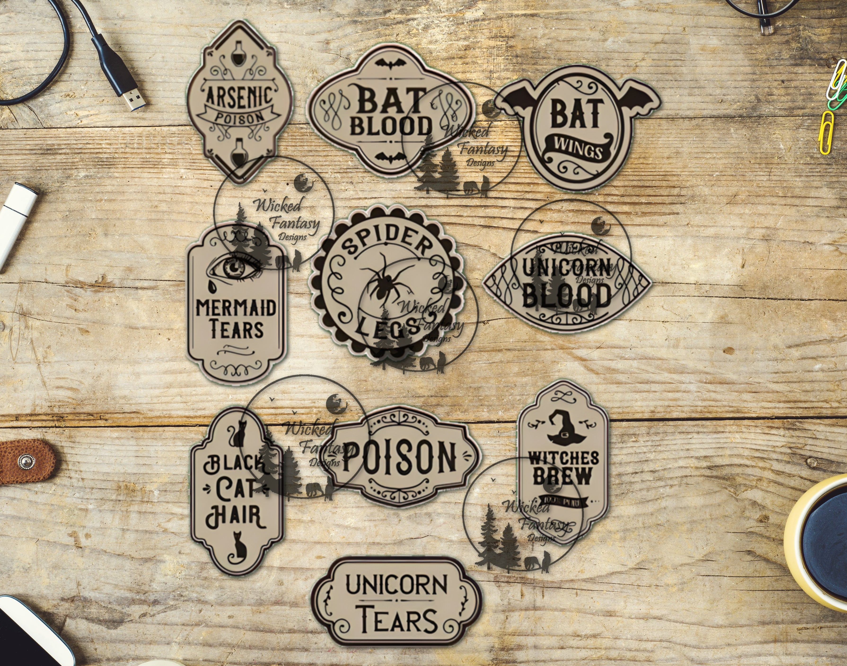 Wicked Elixir Labels UVDTF Decal Faux Potion Labels 12x10 – Wicked Fantasy Designs