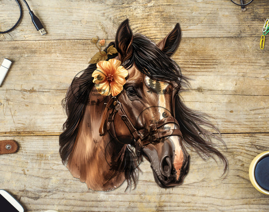 UVDTF Horse Head with Tropical Flowers