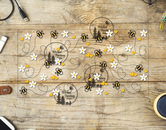 UVDTF Decal Tumbler Element 40oz Top Wrap Cartoon Bees Flying