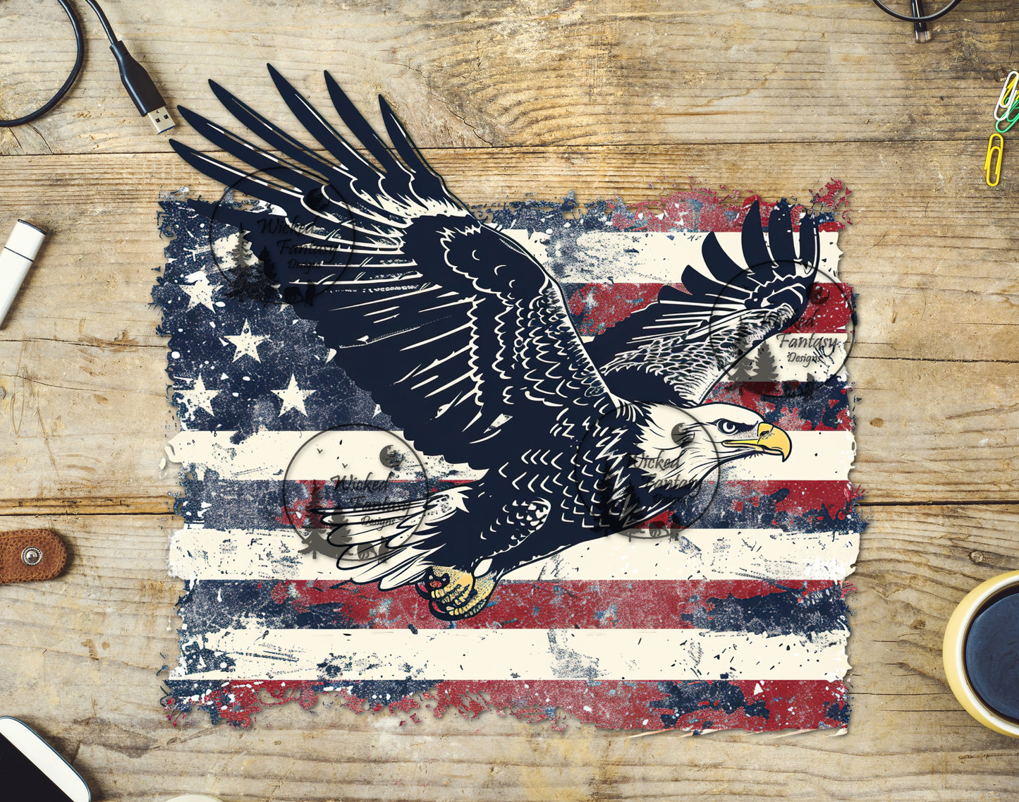 UVDTF Rustic Flying Eagle with American Flag