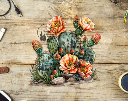 UVDTF Cactus with Peach Flowers