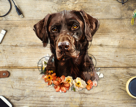 UVDTF Chocolate Lab with Flowers Cute Dog