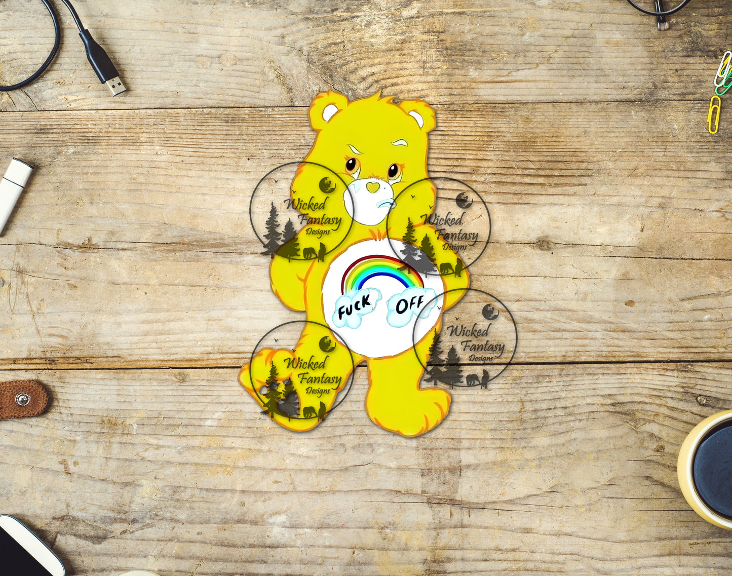 UVDTF Sarcastic Bear F* Off Yellow