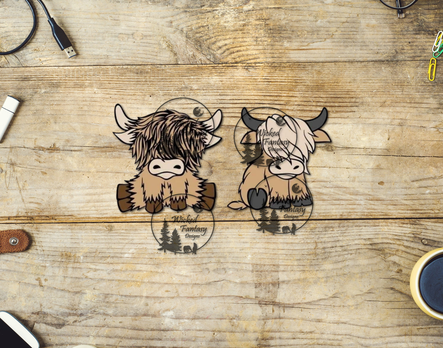 UVDTF Cartoon Highland Cow Pair