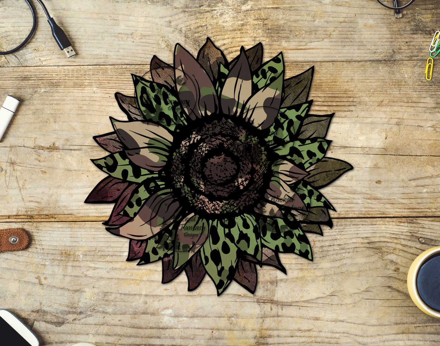 UVDTF Decal Camo Camouflage Leopard Print Sunflower Cute Transparent Background Sticker 1pc