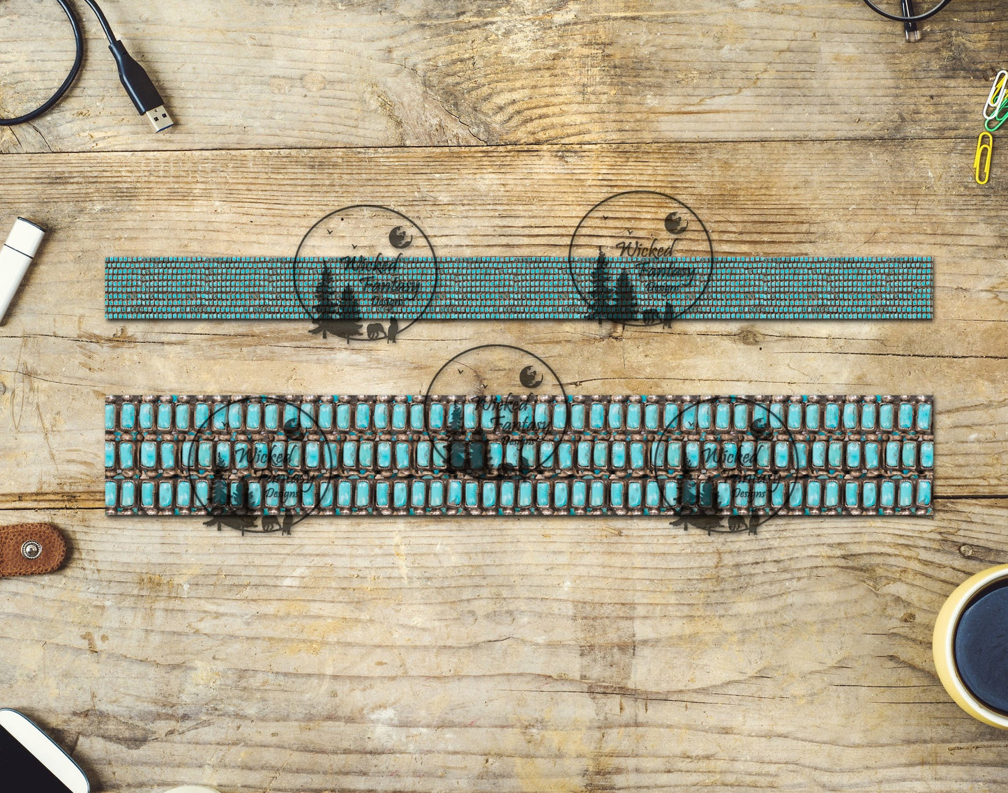 UVDTF Decal Turquoise Beading Western Southwestern Striping tumbler element