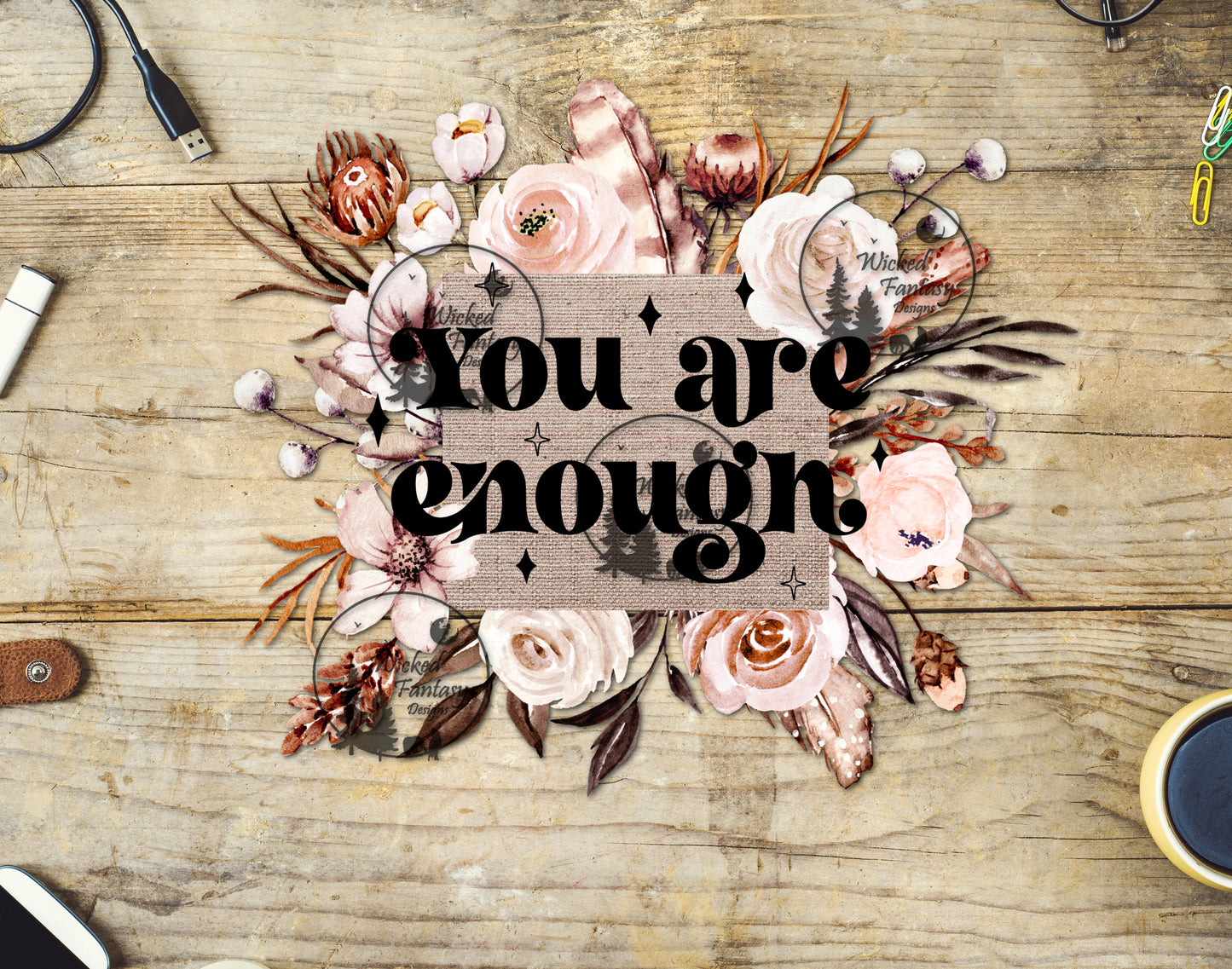 UVDTF Decal You Are Enough Boho Flowers