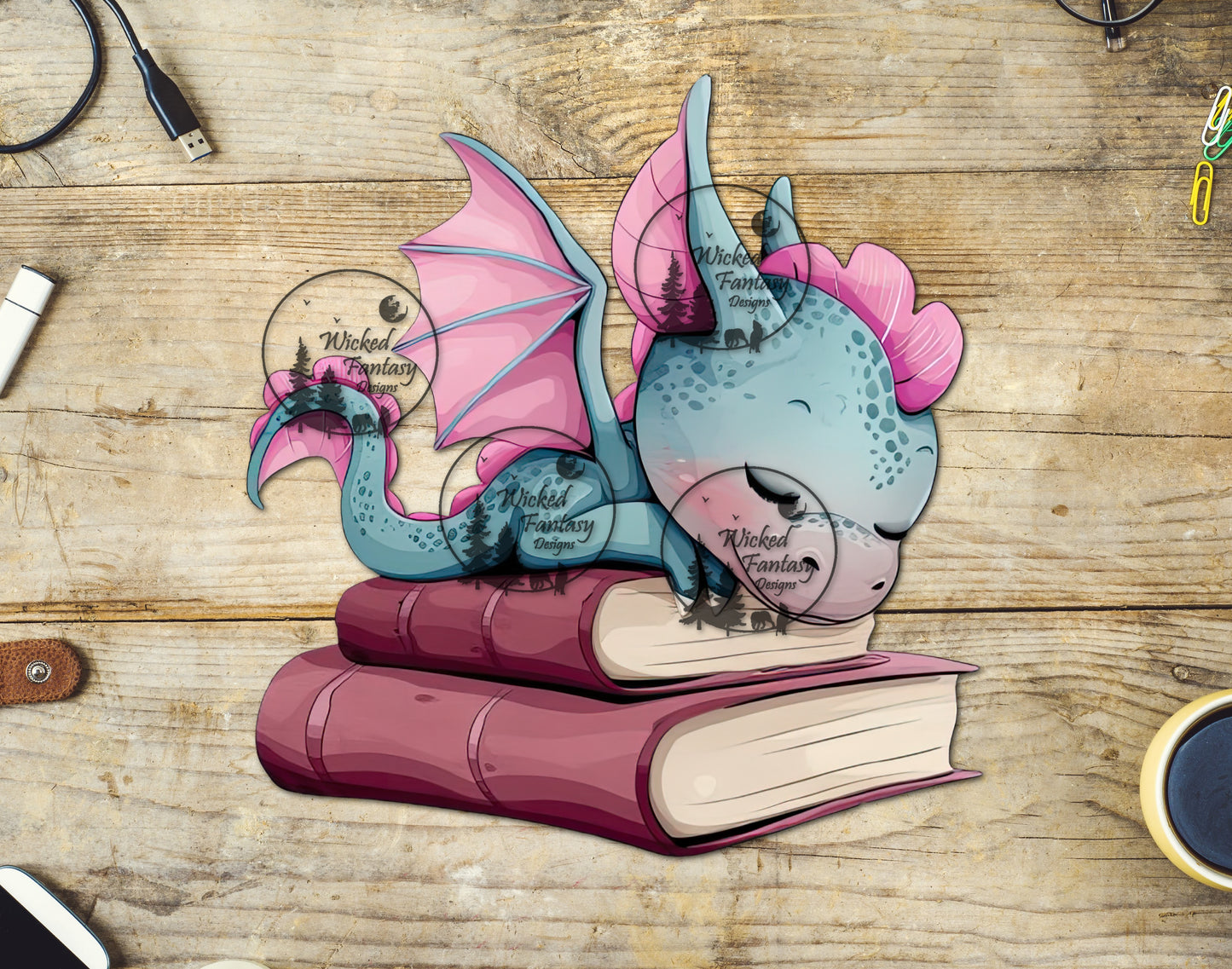 UVDTF Baby Dragon Sleeping on Books