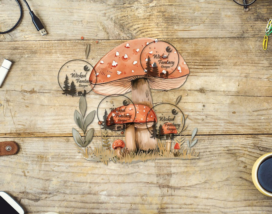 UVDTF Watercolor Rust Mushrooms