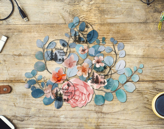 UVDTF Coral Watercolor Flower Arrangement