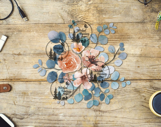 UVDTF Rust and Coral Watercolor Flower Arrangement