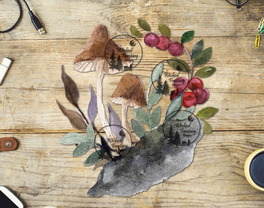 UVDTF Watercolor Mushrooms and Berries