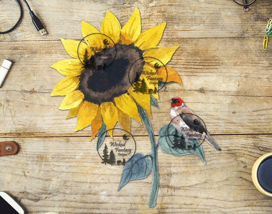 UVDTF Watercolor Songbird and Sunflower