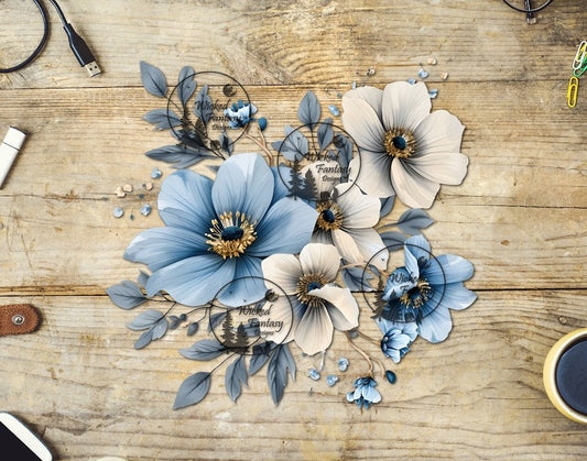 UVDTF Pale Blue and Cream Floral Arrangement