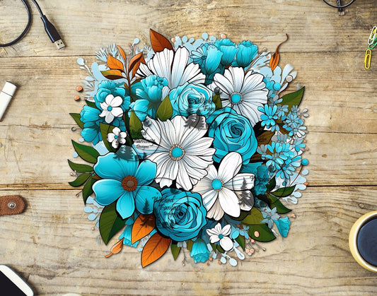 UVDTF Teal and White Floral Arrangement