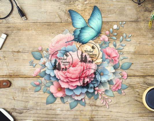 UVDTF Pastel Floral Arrangement and Butterfly