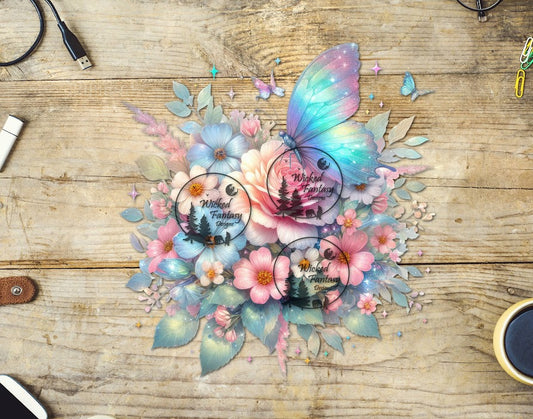 UVDTF Pastel Floral Arrangement and Sparkling Butterfly
