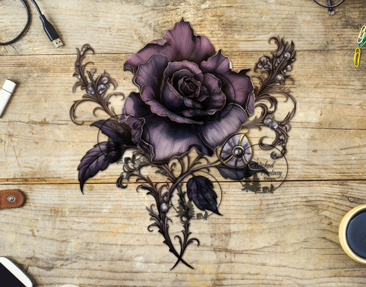 UVDTF Shaded Dark Purple Filagree Rose
