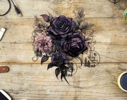 UVDTF Pink and Dark Purple Filagree Flower Arrangement
