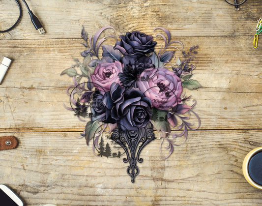UVDTF Mauve and Purple Filagree Flower Arrangement