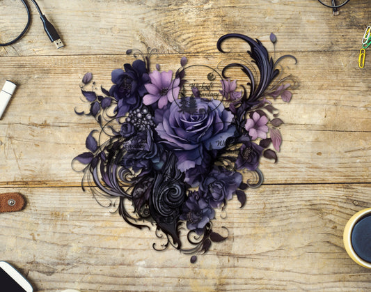 UVDTF Purple and Black Filagree Flower Arrangement