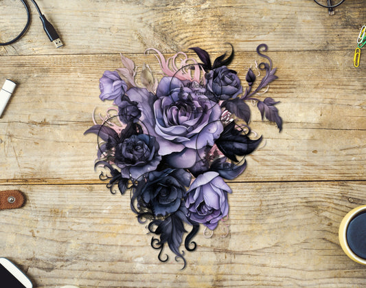 UVDTF Lavender and Black Flower Arrangement