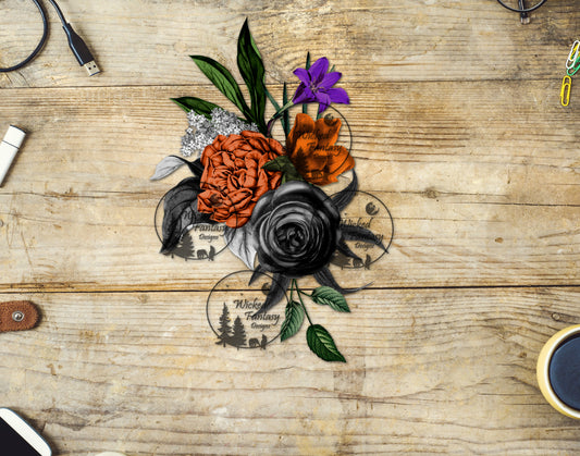UVDTF Rust and Black Flower Arrangement