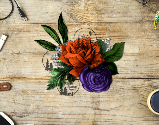 UVDTF Rust and Purple Flower Arrangement
