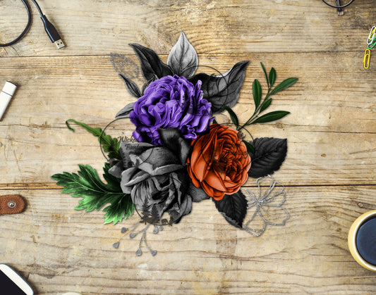 UVDTF Rust Purple and Black Flower Arrangement