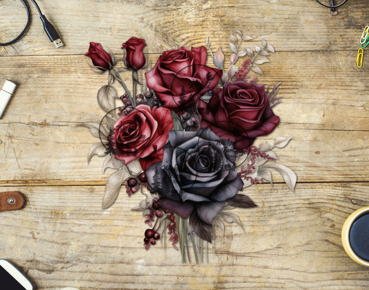 UVDTF Red Burgundy Black Rose Flower Bouquet