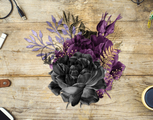 UVDTF Black and Purple Flower Bouquet Arrangement