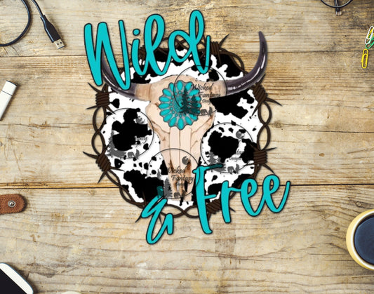 UVDTF Wild and Free Cow Skull with Concho and Cow Print