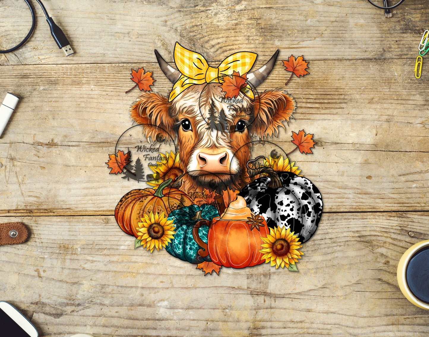 UVDTF Highland Cows with Pumpkins