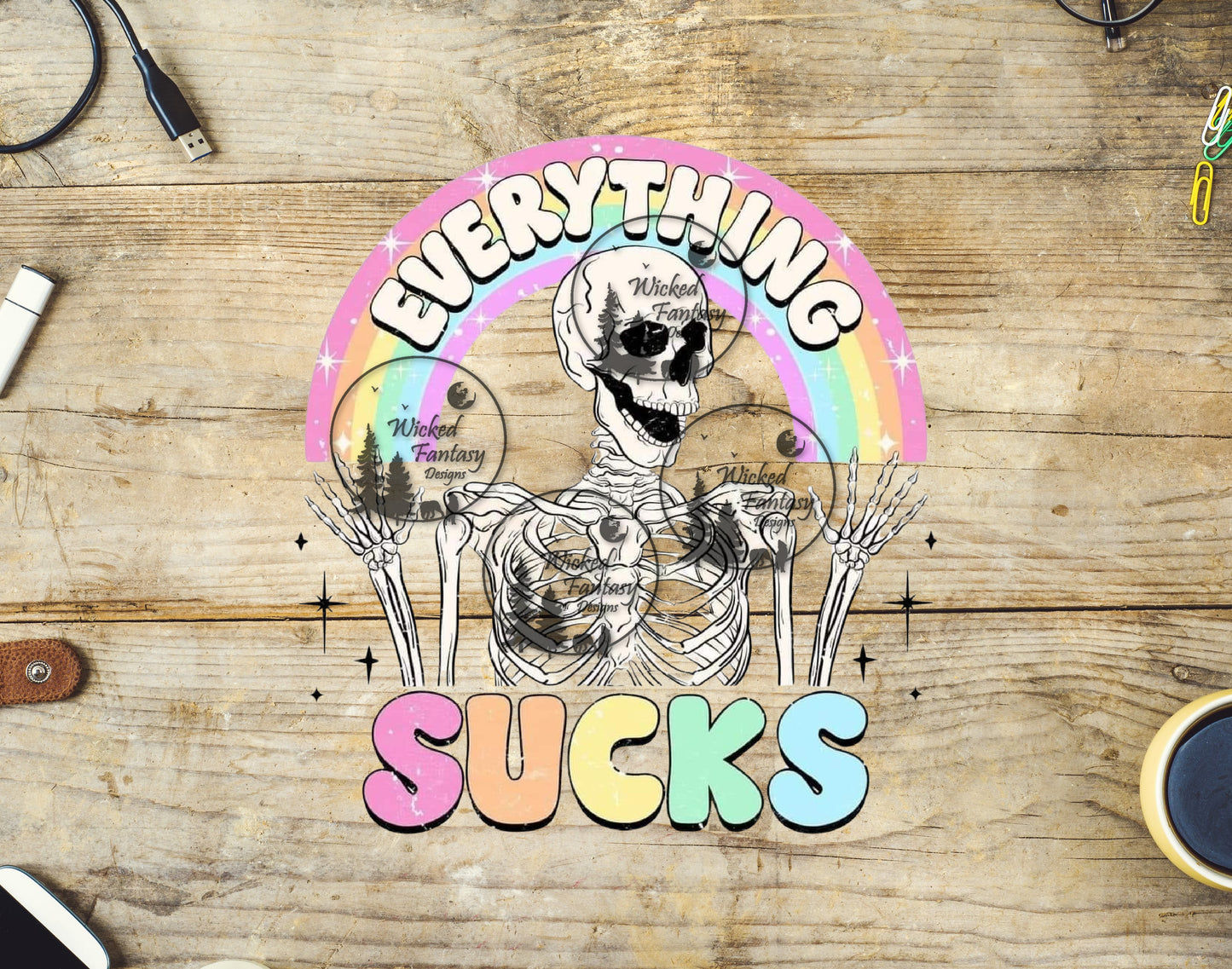 UVDTF Everything Sucks Pastel Rainbow Sarcastic Skeleton