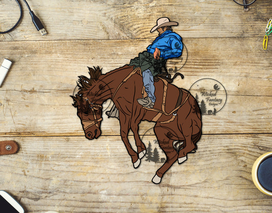 UVDTF Cowboy Riding Bucking Horse Rodeo