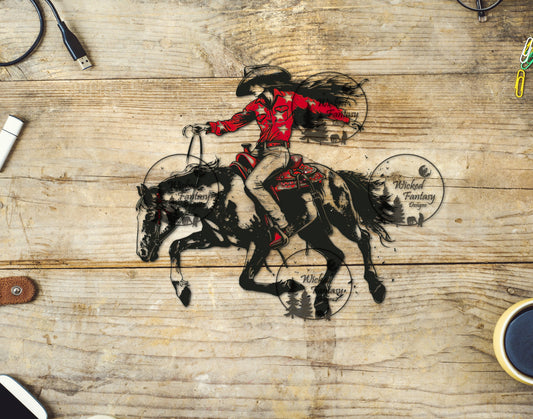 UVDTF Cowgirl Riding Horse Red Shirt